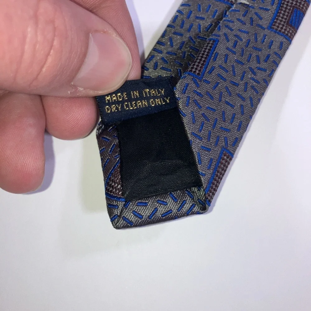 Villa Bolgheri Blue Abstract Geometric Silk Necktie‎ Made in Italy